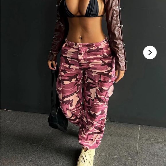 Fashion Nova Pants - Fashion Nova Pink Camo Wide Leg Cargo Pants